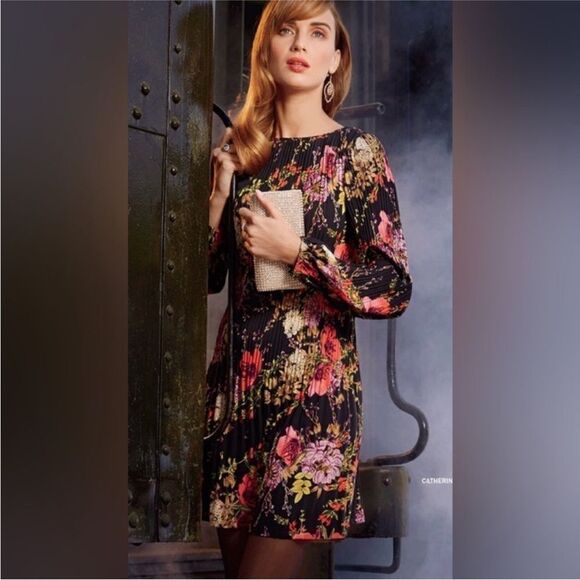 Catherine Malandrino Floral Black pleated Dress, XL - Picture 1 of 11